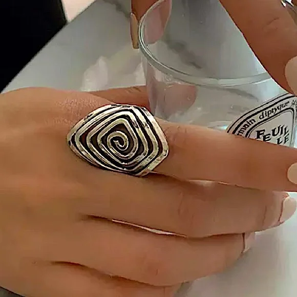 Silver Swirl Statement Boho Ring - Picture 2 of 5